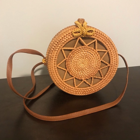 Handbags - SALE Round Rattan Woven Crossbody Purse